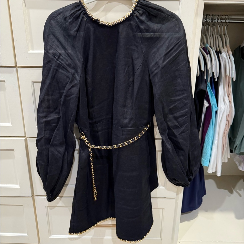 Zimmermann Black Dress with Gold Chain Details